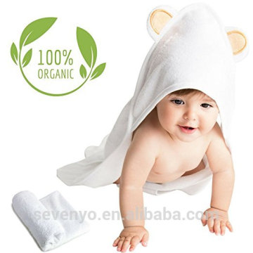 Toalla de baño con capucha del bebé del color blanco suave orgánico de bambú con las orejas de oso CT-130 China fábrica